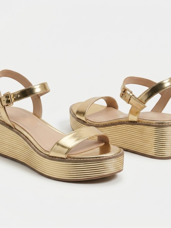 Bershka Shoes - Bershka Gold Platform Sandals for Women